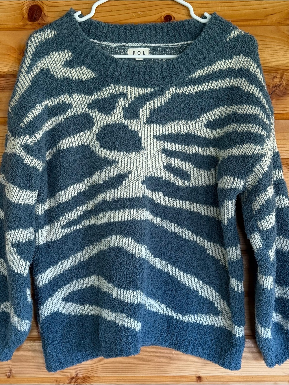POL Blue and Cream Zebra Knit Sweater